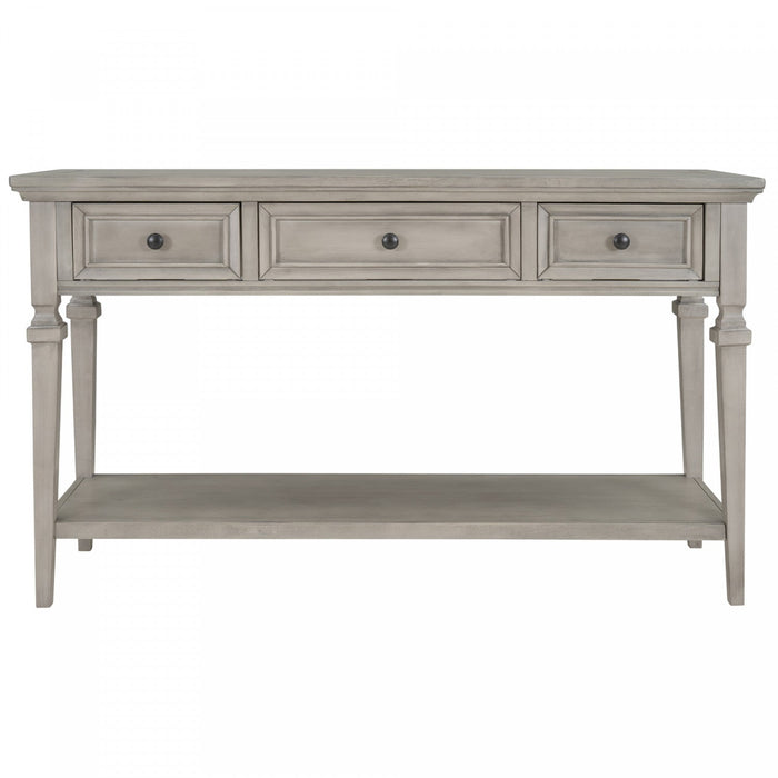 Sabina Solid Wood Console Table With 3 Drawers And Shelf - Grey Wash 