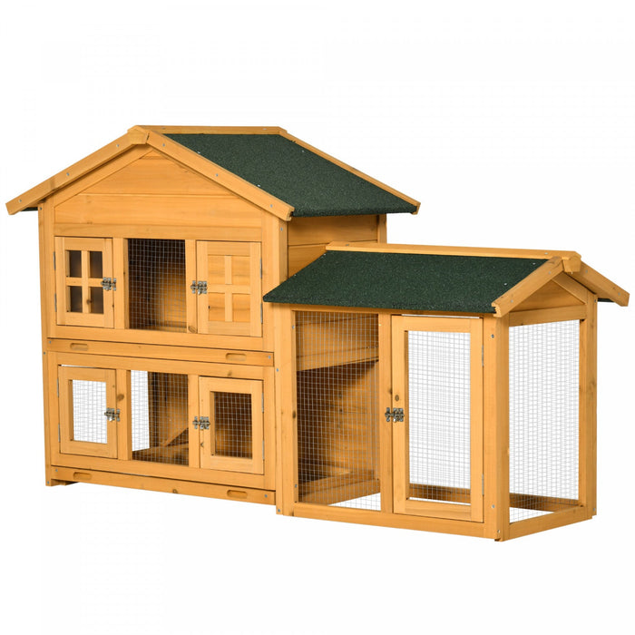 Pawhut 59\" Wooden Rabbit Hutch 2 Tier Bunny House Pet Playpen Enclosure For Indoor Outdoor With Slid
