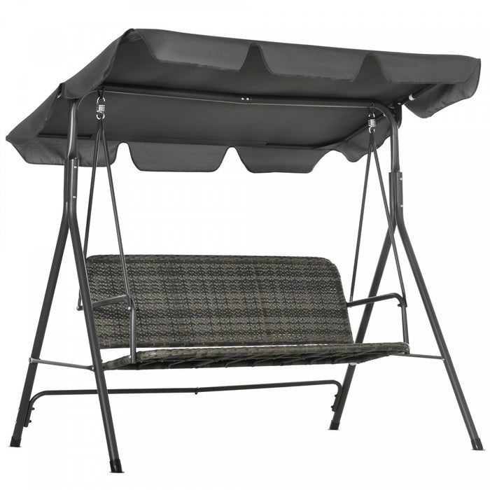 Outsunny 3 Seater Rattan Outdoor Swing Chair With Stand, Adjustable Canopy