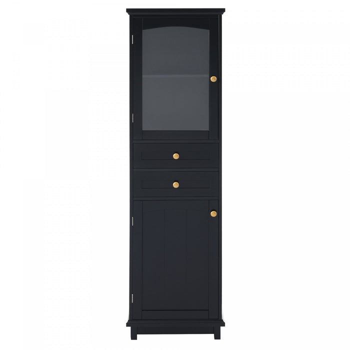 Jamie 63\" Pine Wood Tall Bathroom Storage Cabinet With Adjustable Shelves And Glass Doors - Green 