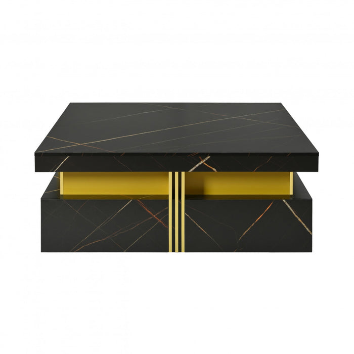 Marcia 43.3\" Square Engineered Wood Coffee Table With Storage Drawers - Black 