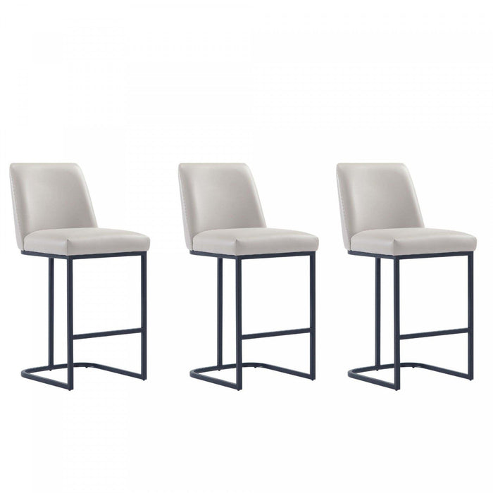 Serena Modern Metal Upholstered Counter Stool in Light Gray - Set of 3 Bar Stool 
