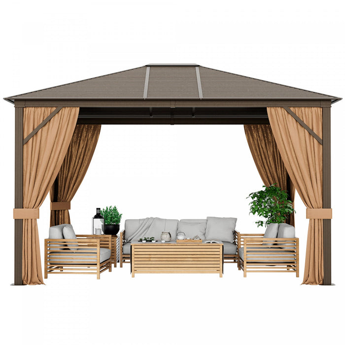 Costway 12' X 10' Patio Hardtop Gazebo W/ Galvanized Steel Top Aluminum Frame Outdoor