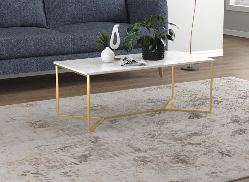 44” Coffee Table – Marble With Gold Metal 