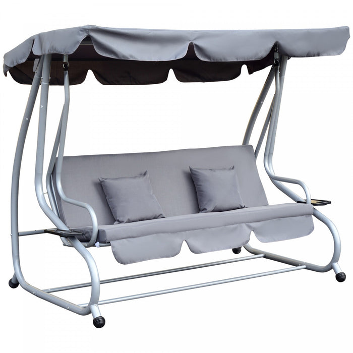 Outsunny 3-seat Outdoor Patio Swing Chair, Converting Flat Bed, Canopy Swing With Adjustable Shade, 