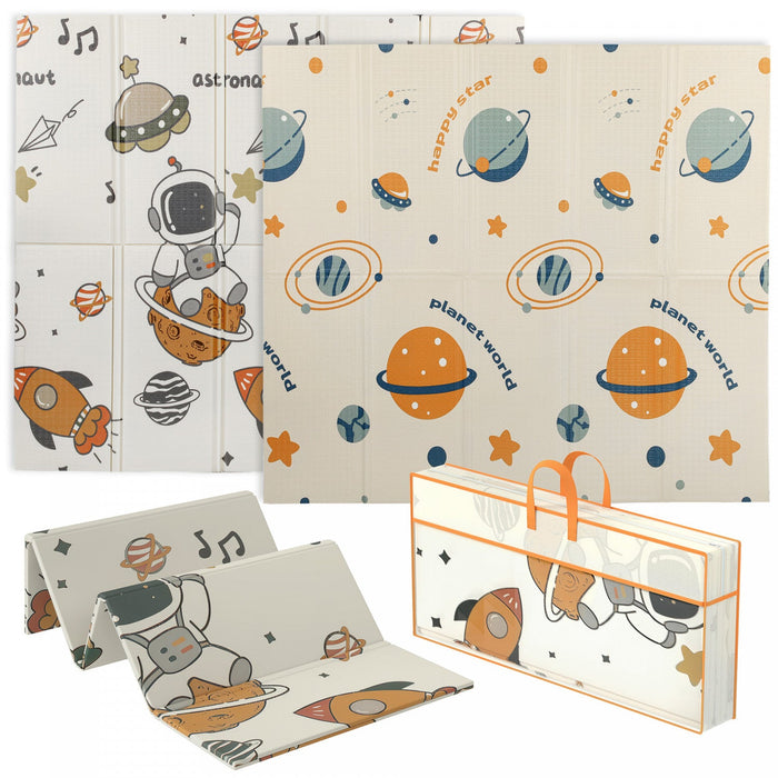 Qaba Baby Play Mat 77" X 69", Extra Large Double Sided Foldable Crawling Mat For Babies And Toddlers, Reversible & Waterproof Foam Floor Pad For Infants, Astronaut & Planet Theme
