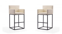 Ambassador Mid-Century Modern Metal Upholstered Barstool in Cream - Set of 2 Bar Stool 