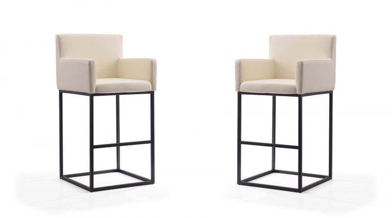 Ambassador Mid-Century Modern Metal Upholstered Barstool in Cream - Set of 2 Bar Stool 