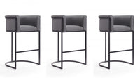 Cosmopolitan Mid-Century Modern Metal Upholstered Barstool in Gray - Set of 3 Bar Stool 