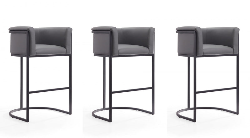 Cosmopolitan Mid-Century Modern Metal Upholstered Barstool in Gray - Set of 3 Bar Stool 