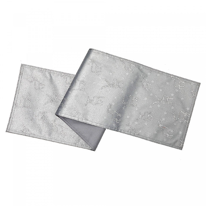 Lurex Table Runner 54\" Silver Reindeer
