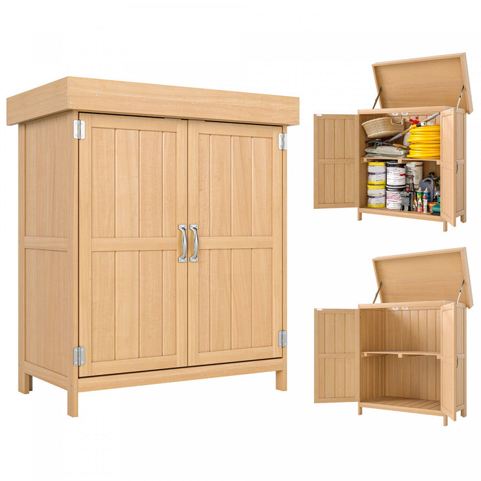 Outsunny Wood Garden Shed Outdoor Tool Shed With Hinged Roof, Natural Wood