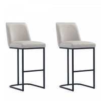 Serena Modern Metal Upholstered Barstool in Light Gray - Set of 2 Bar Stool 