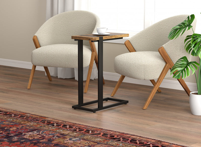 19” C-shaped End Table With Metal Frame - Brown Reclaimed Wood 