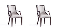 Grand Traditional Wood Upholstered Armchair in Light Gray - Set of 2 Dining Chair 
