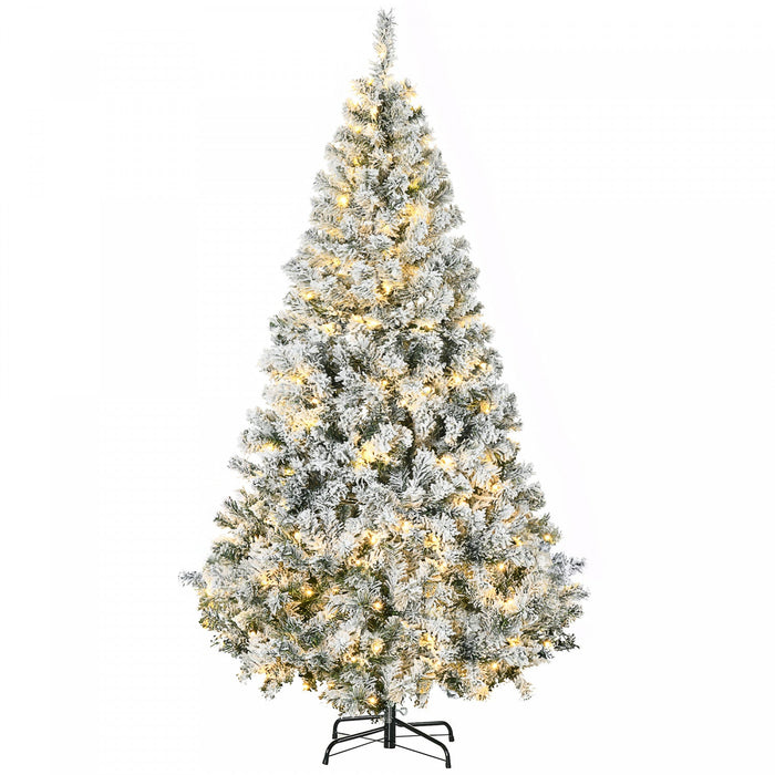 HOMCOM 6 Foot Snow Flocked Artificial Christmas Tree with Lights