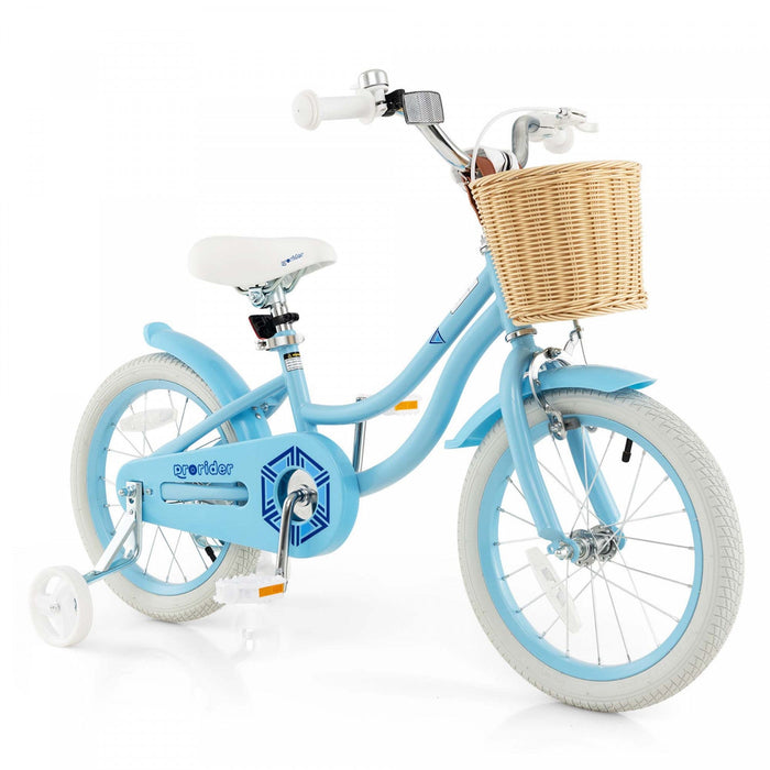 Prorider 16" Kid's Bike With Training Wheels Adjustable Handlebar Seat Handbrake Blue