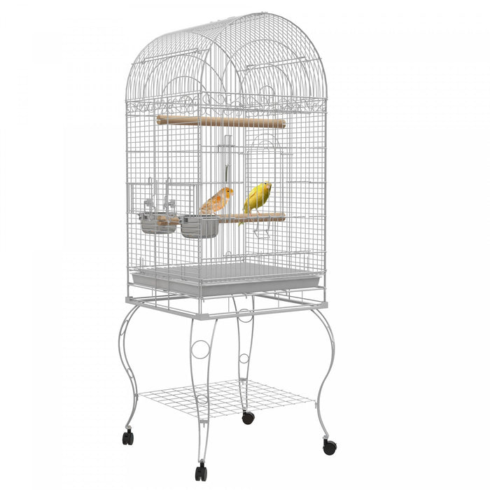 Pawhut 60\" Bird Cage Open Top For Finches, Canaries, Budgies, With Rolling Stand, Removable Tray, St