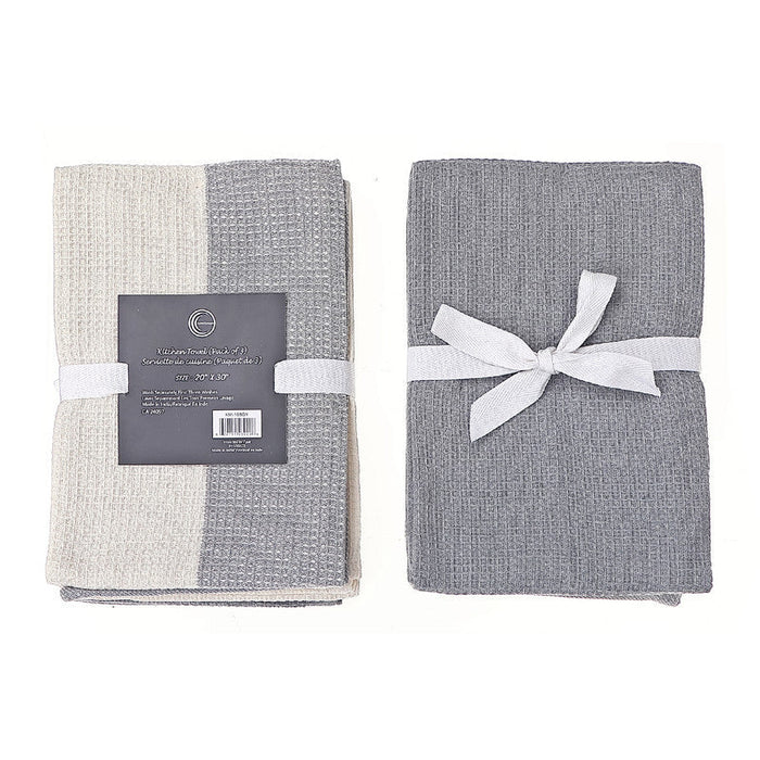3 Pack Dual Waffle Kitchen Towel Set Ash Kitchen Linen
