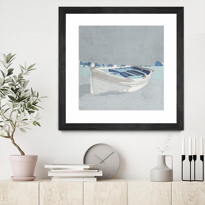 \"Docked Ashore Ii\" Matted and Framed Black 30x30 Wall Art