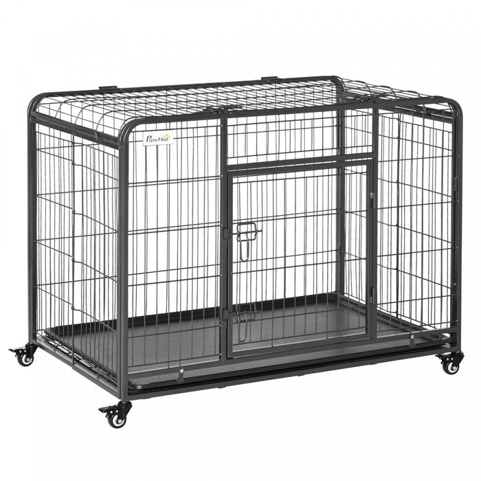 Pawhut Folding Heavy Duty Dog Crate Heavy Duty Cage For Large Sized Dogs With Double Doors, Lockable