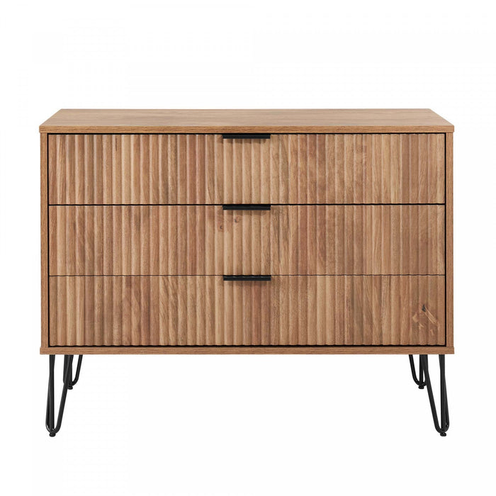 Dumbo Modern 35\" Fluted Dresser in Golden Brown (3-Drawer) 