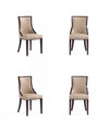 Grand Traditional Wood Upholstered Dining Chair in Tan - Set of 4 