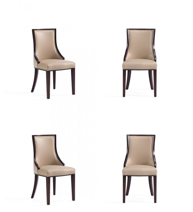 Grand Traditional Wood Upholstered Dining Chair in Tan - Set of 4 
