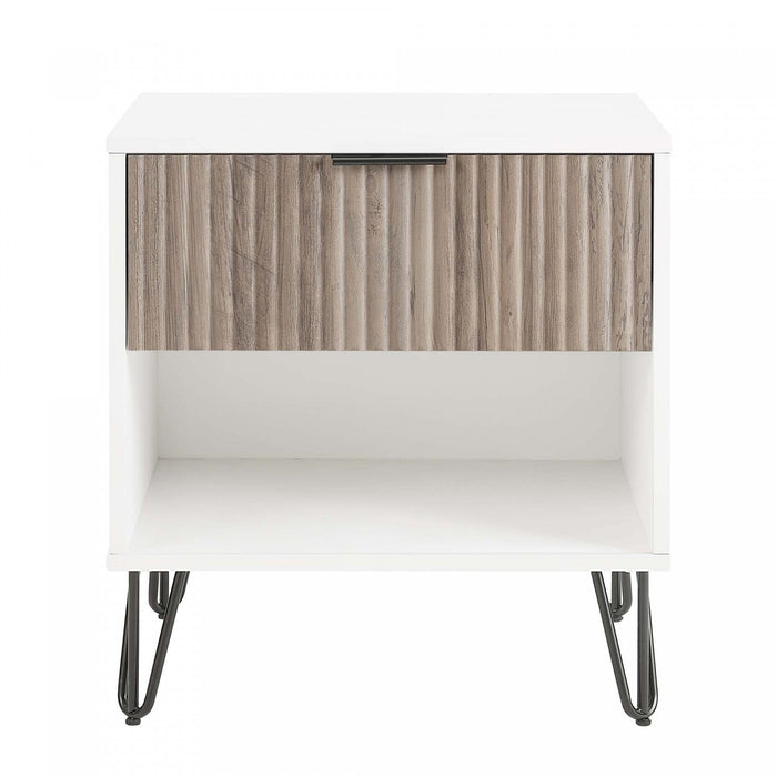 Dumbo Modern 20\" Fluted Nightstand in Rustic Gray and White (1-Drawer) 
