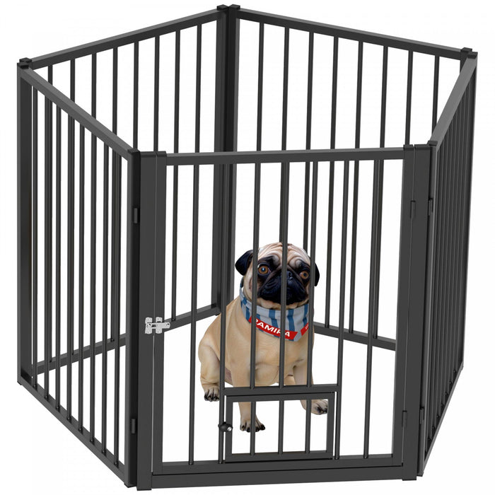 Pawhut Dog Playpen, 30\"h Pet Playpen, 5 Panels Puppy Exercise Pen Heavy Duty With Dog Gate & Cat Doo