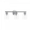 Dainolite Vienna 3 Light Incandescent Vanity Polished Chrome Clear Ribbed Glass Lamp