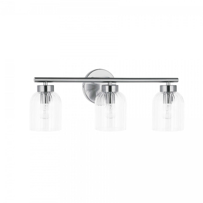 Dainolite Vienna 3 Light Incandescent Vanity Polished Chrome Clear Ribbed Glass Lamp