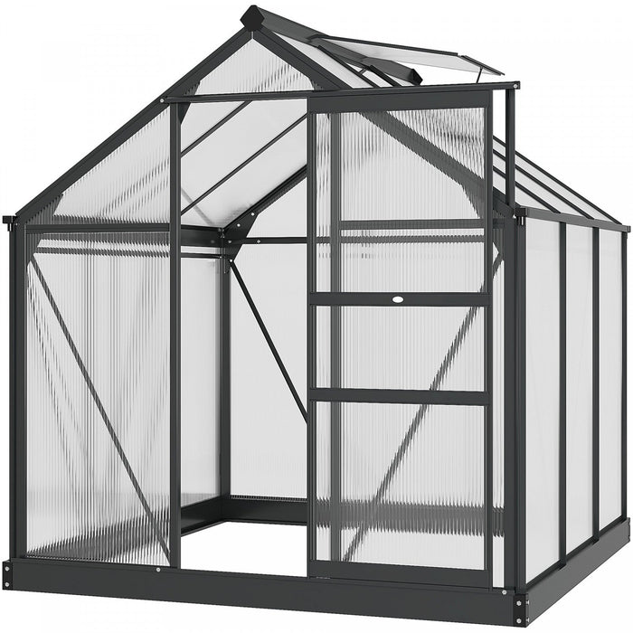 Outsunny 6' X 6' Clear Polycarbonate Greenhouse Walk-in Green House Garden Plants Grow Galvanized Ba