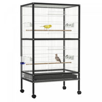 Pawhut 30x20.5x54-inch Bird Cage Parrot Macaw Finch Cockatoo Flight Cage With Wheels Black/white