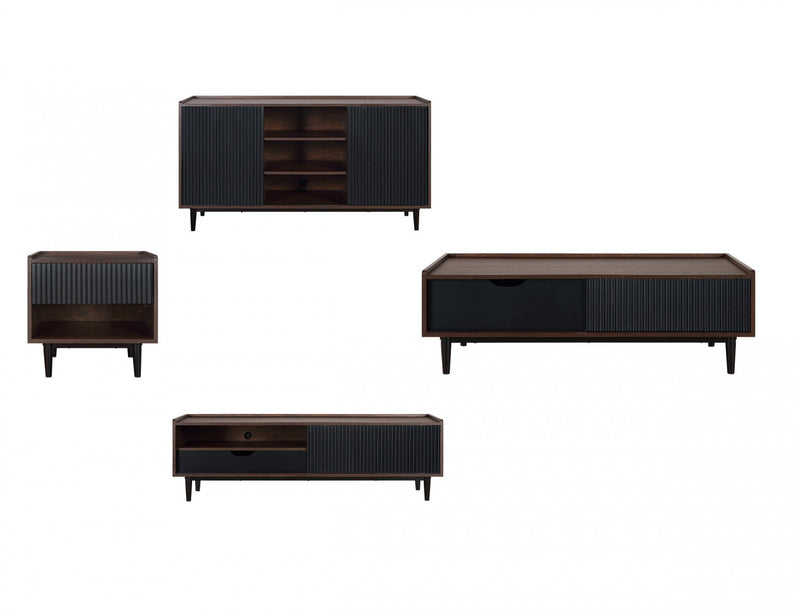 Duane Mid-Century Modern 4-Piece Living Room Set in Black 