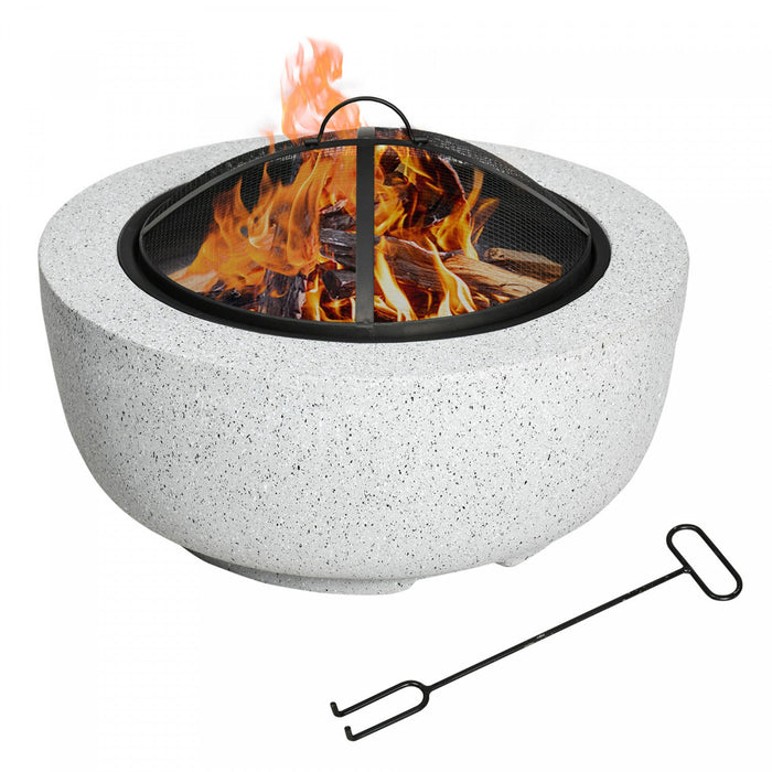 Outsunny 24\" Outdoor Fire Pit With Stone Effect, Wood-burning Firepit Fireplace With Spark Screen An