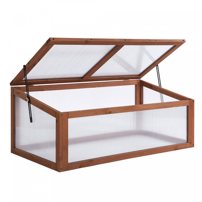 Outsunny 39\" X 26\" X 16\" Wooden Cold Frame Polycarbonate Planter Box, Brown