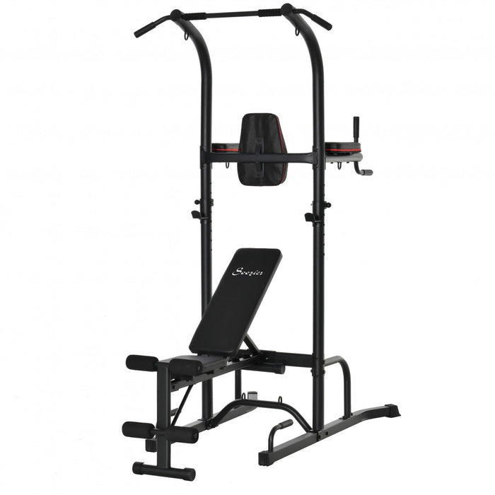 Soozier Multi-function Training Stand Power Tower Station Gym Workout Equipment With Sit Up Bench, P