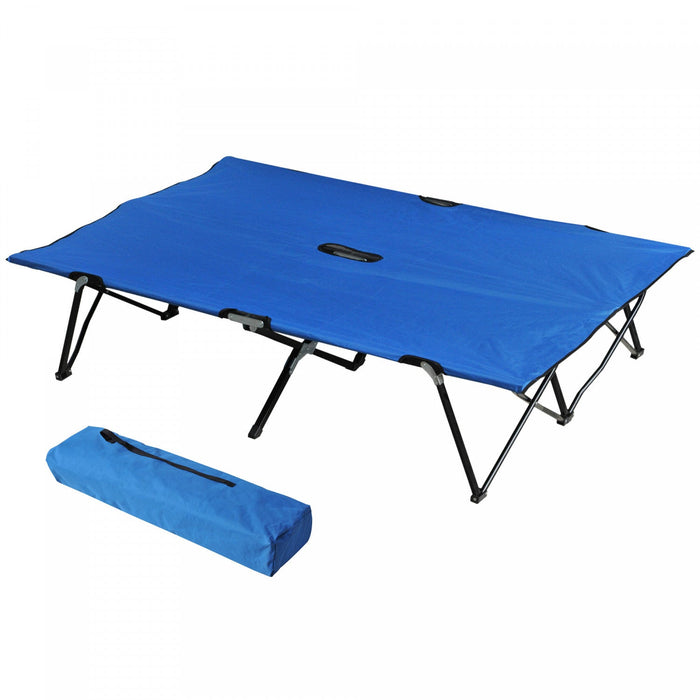 Outsunny 76" Two Person Folding Camping Cot With Carrying Bag, Blue