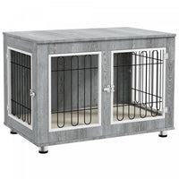 Pawhut 35in Dog Crate End Table With Soft Cushion, Double-door Dog Crate Furniture For Medium Large