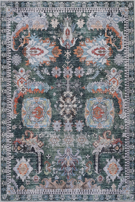 Aqua Green Flames Washable Non-slip Low Pile Area Rug 5'x7' 