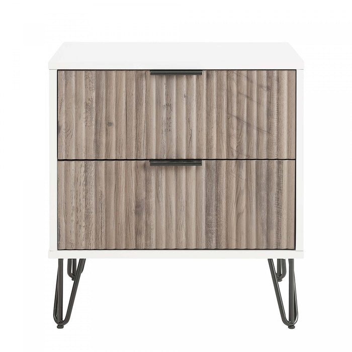 Dumbo Modern 20\" Fluted Nightstand in Rustic Gray and White (2-Drawer) 