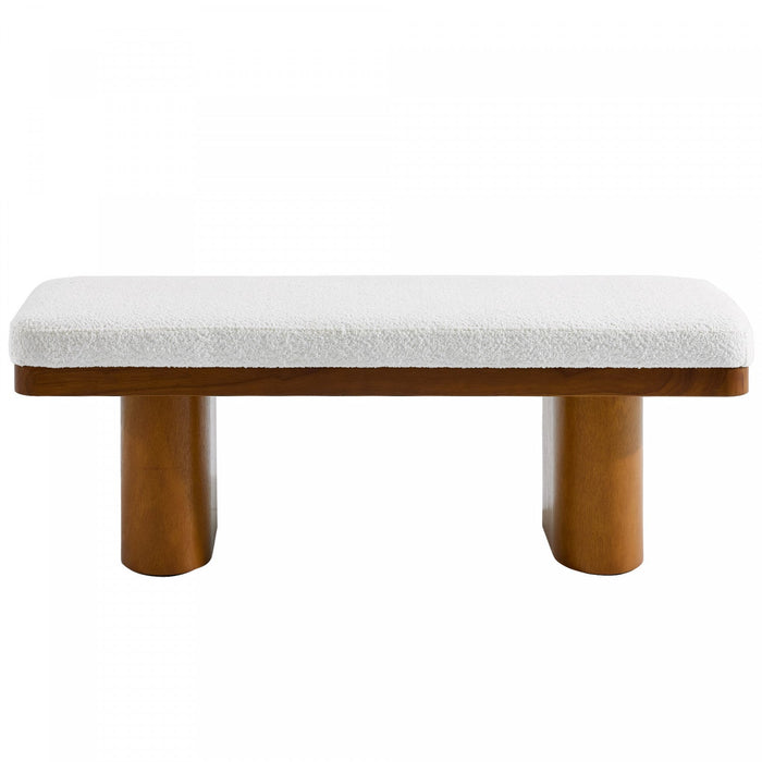 Olivia 47.5\" Wood Bed Bench Ottoman with Teddy Velvet Upholstery and Wooden Legs,Brown  