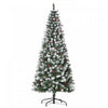 Homcom Flocked Pencil Christmas Tree With Red Berries, Pine Cones, Green