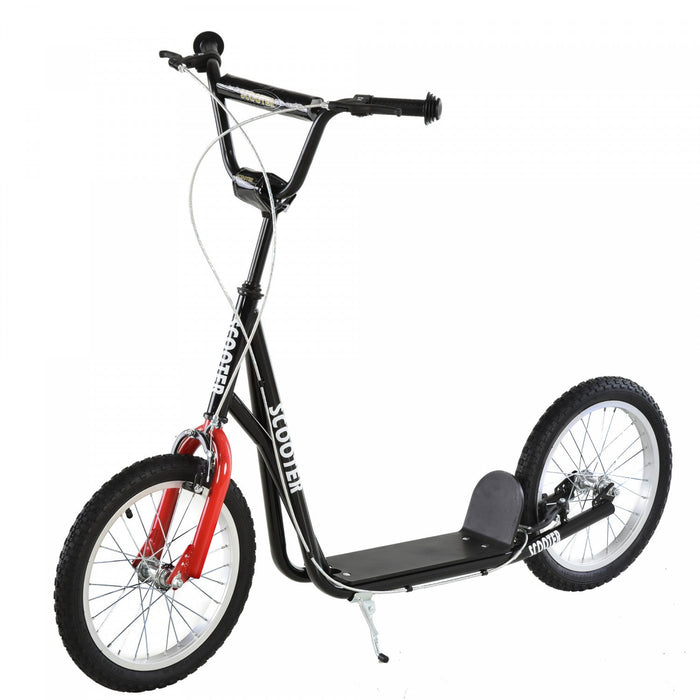 Aosom Youth Scooter Street Kick Scooter For Teens Kids Ride On Toy W/ 16'' Inflatable Wheel Dual Bra