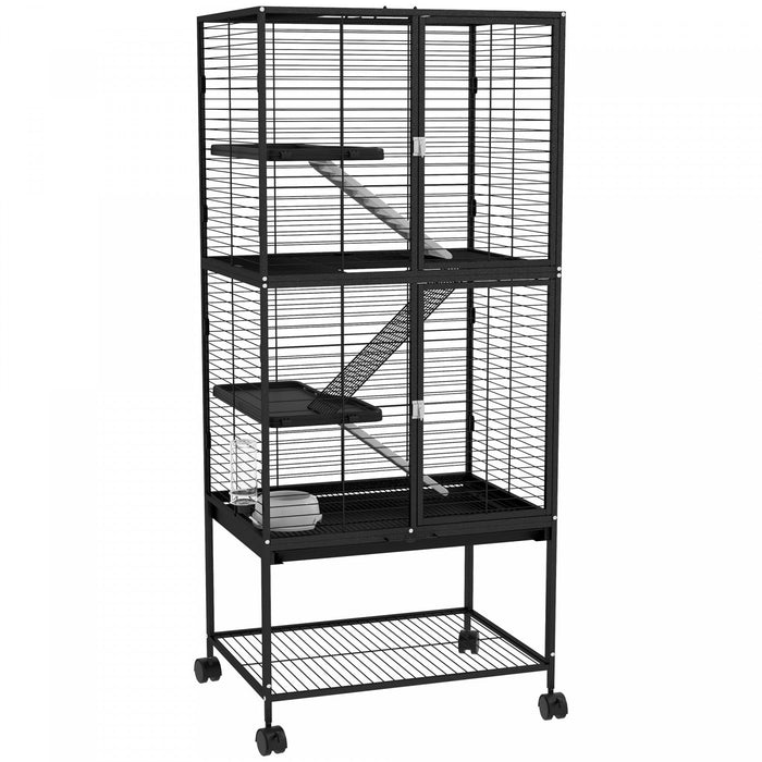 Pawhut Small Animal Cage With Wheels, Pet Playpen For Rat, Kitten, Ferrets, Chinchillas With Bottom 