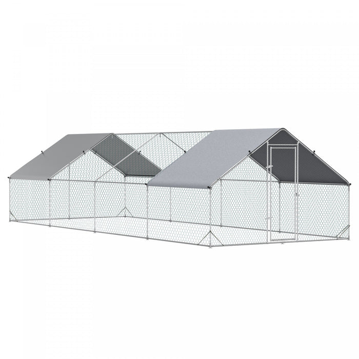Pawhut Metal Chicken Coop, Walk-in Large Chicken Run, Poultry Cage For Backyard Hen, Duck, Rabbit Wi