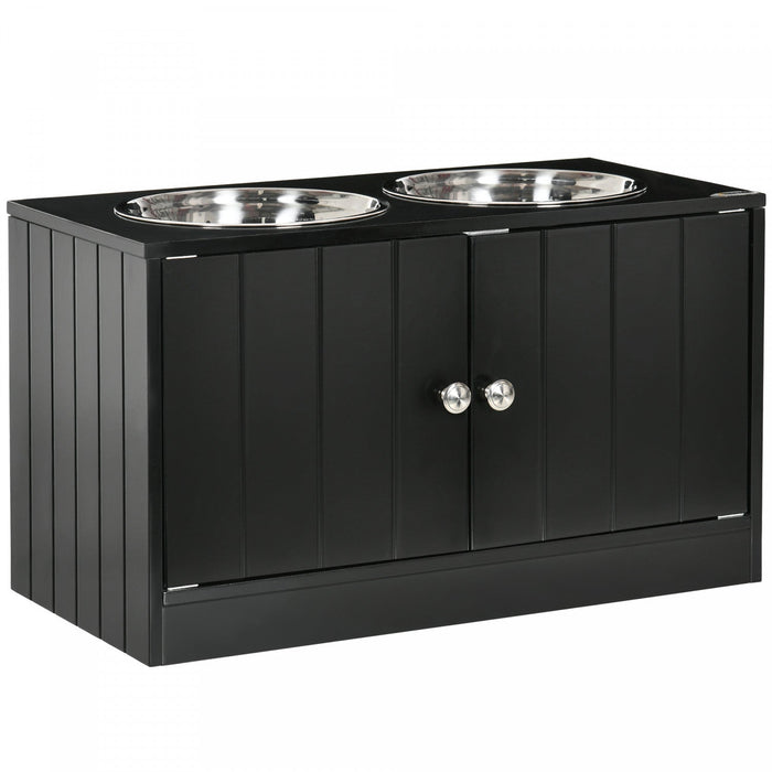 Pawhut Elevated Dog Bowls For Large Dogs Pet Feeding Station With Stand, Storage, 2 Stainless Steel 