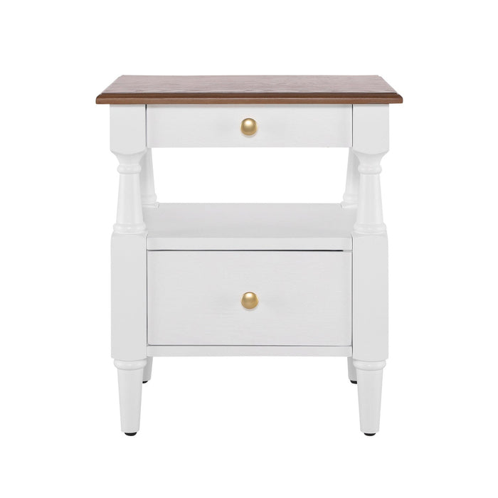 Emma 2-Drawer Wooden Bedroom Nightstand with Non-Slip Feet, Milk White  