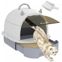 Pawhut Cat Litter Box With Lid, Drawer Style Enclosed Kitty Litter Box With Front Door Flap, Scoop,